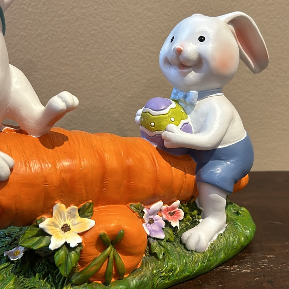 Cute Easter Baby Bunny Playing On A Carrot New 10.5” Tall - Picture 4 of 6